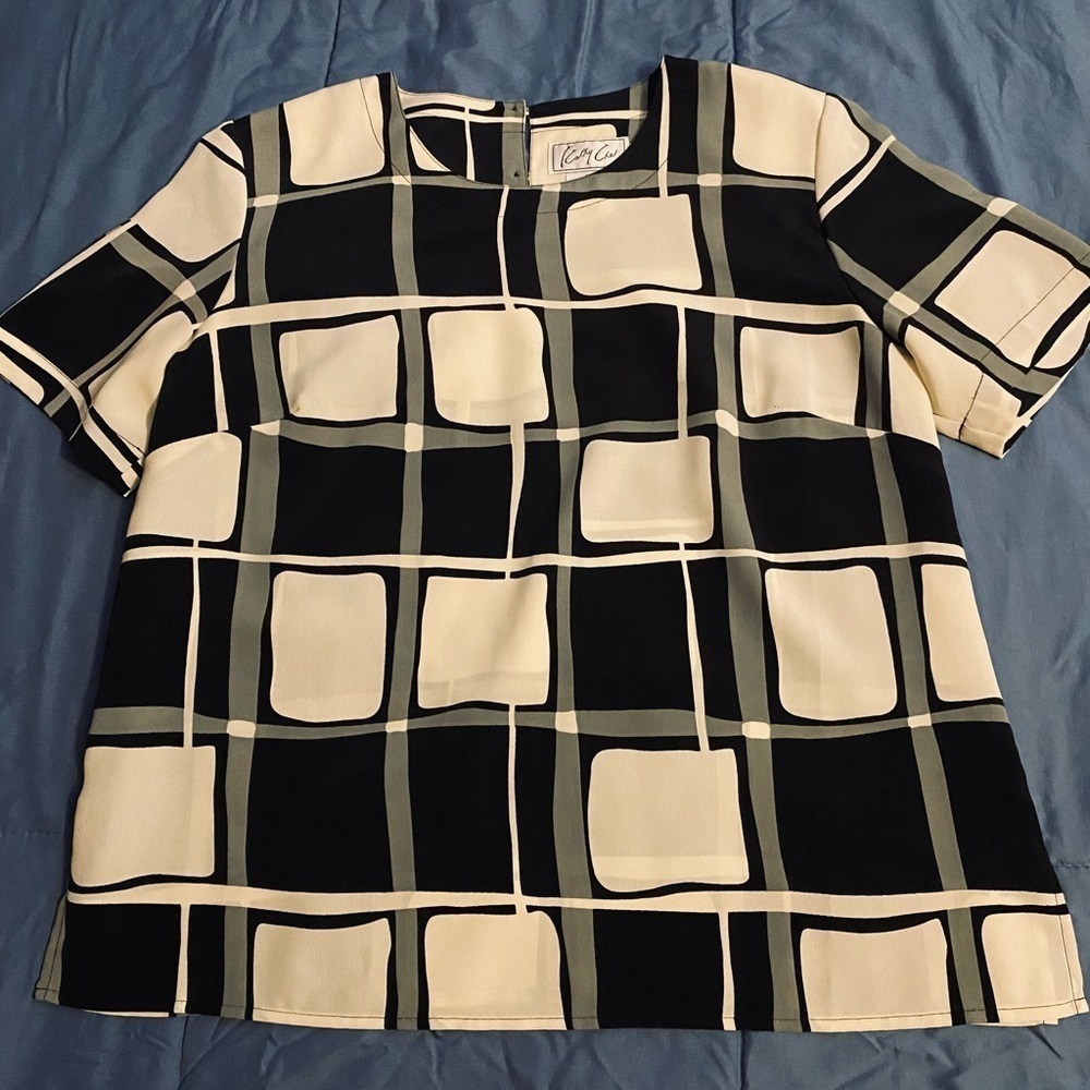 Vintage Geometric Black and Cream Women's Top | M| Kathy Che